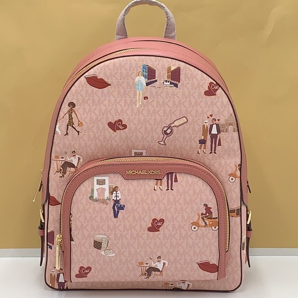 MICHAEL KORS JET SET GIRLS JAYCEE LARGE ZIP PACKED BACKPACK DARK POWDER BLUSH - Picture 5 of 16